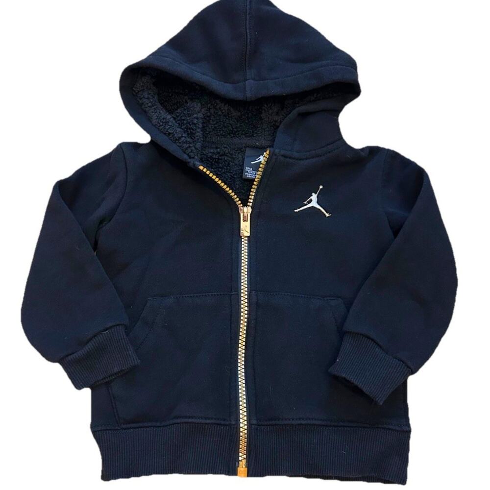 Nike Air Jordan Hoodie Zip Up Jacket Fleece Black Gold Toddlers 18 Month MINT